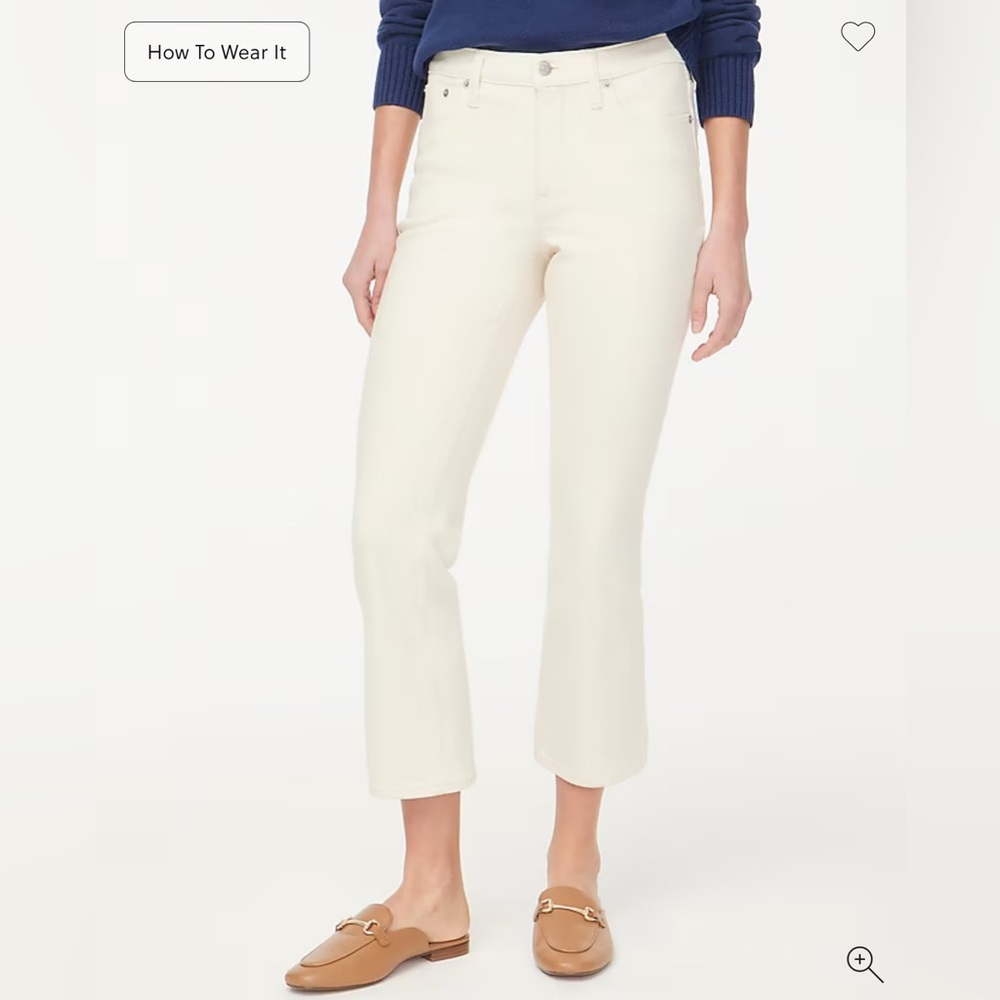 J. Crew Mid-Rise Flare Crop Ecru Signature Stretch Jeans SZ 31, 29 inseam